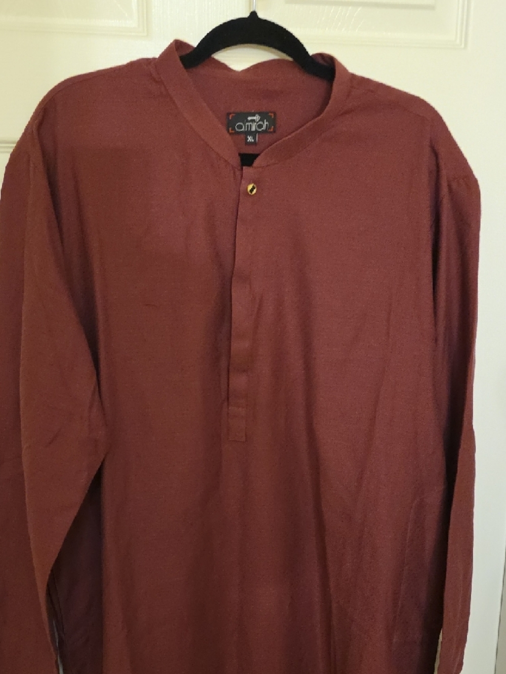 New Men’s Burgundy Maroon Long Kurta Banded Collar Shirt PAKISTAN XL - Picture 3 of 7